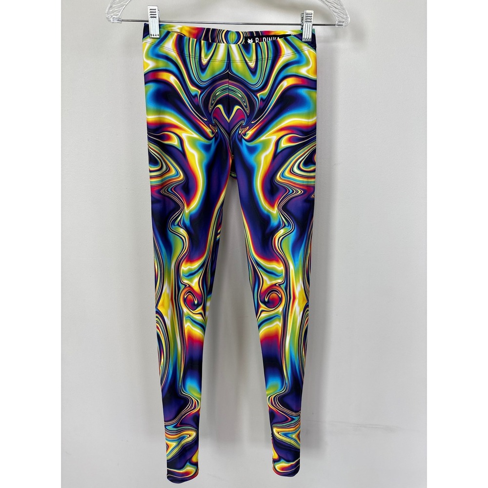 Badinka Psychedelic Trippy‎ Rainbow Fractal Print Leggings Womens Medium